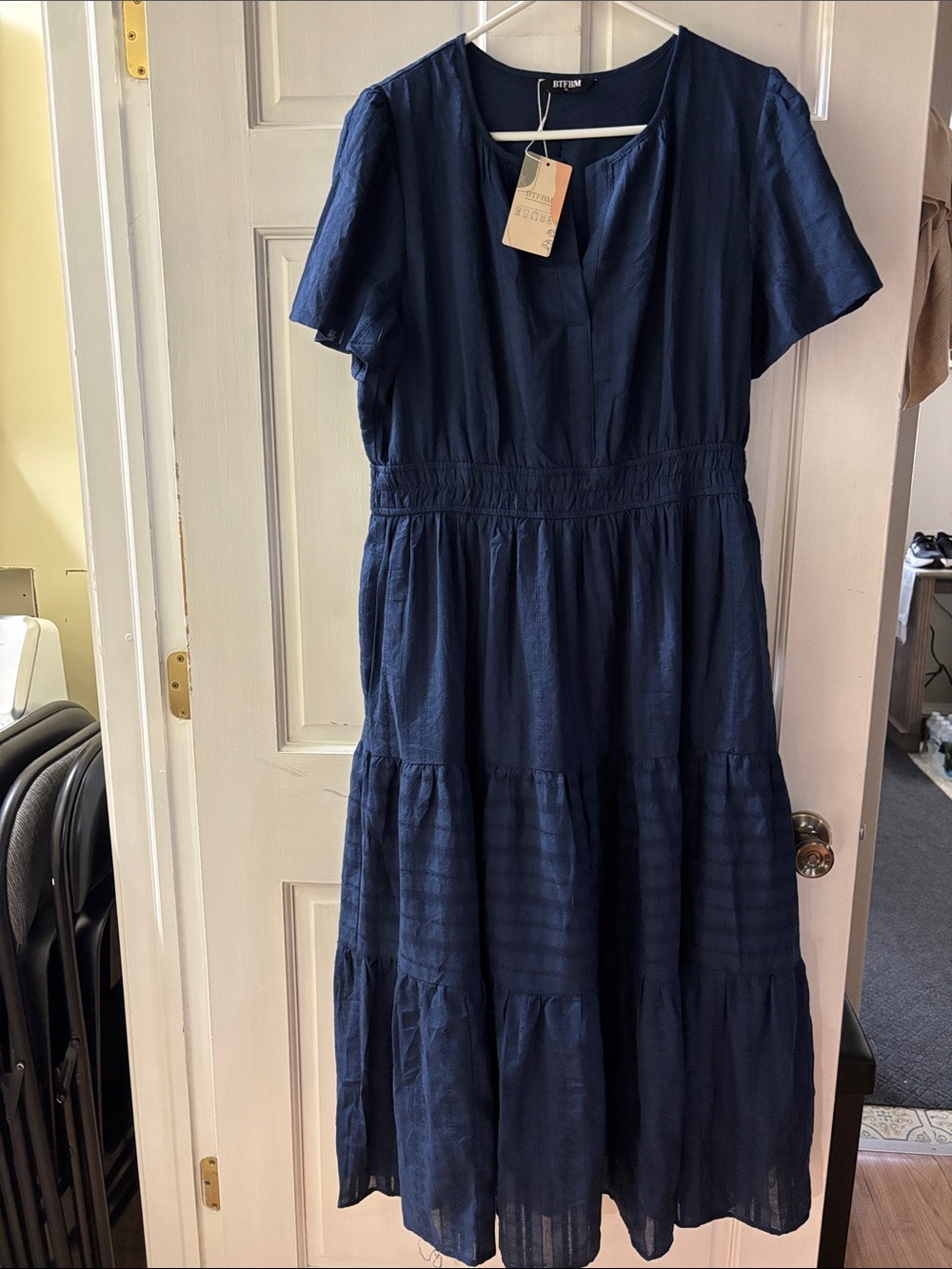 Crewcut Navy Tiered Short-Sleeve Midi Dress